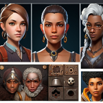 **"A vibrant digital art portfolio showcasing diverse skills: character design, detailed game backgrounds, unique textures, and clean icons. Highlight best works and continuous improvement, Steam Workshop compatible."**