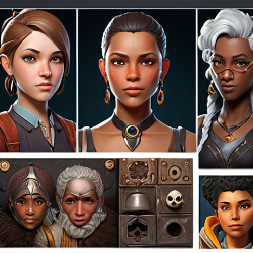 **"A vibrant digital art portfolio showcasing diverse skills: character design, detailed game backgrounds, unique textures, and clean icons. Highlight best works and continuous improvement, Steam Workshop compatible."**