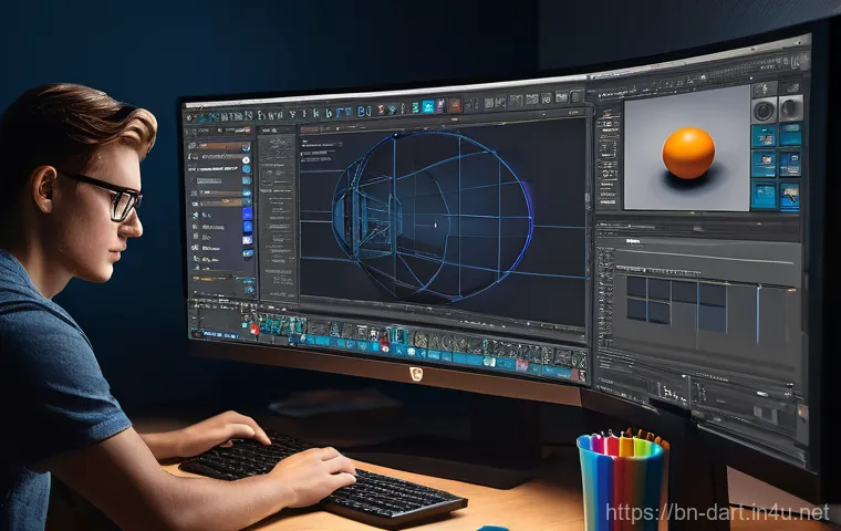 블렌더 3D 디지털아트 - **Prompt 1: A Creative's First Steps in Blender**
    "A vibrant, stylized digital illustration of a...