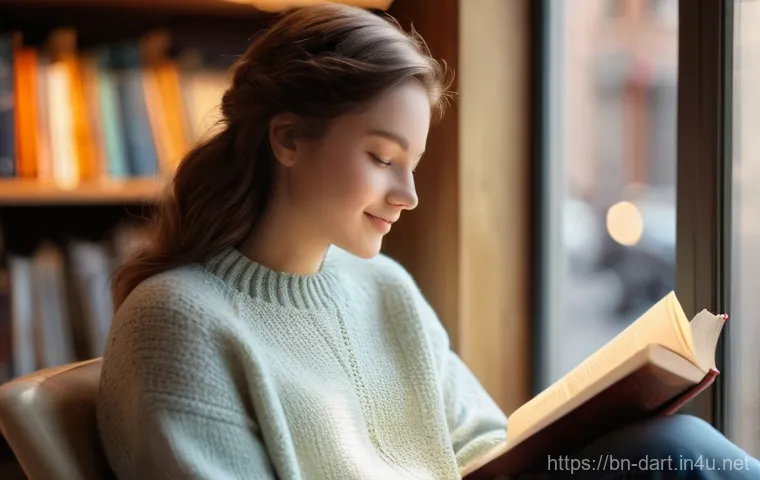 포토리얼리스틱 디지털아트 기법 - Prompt 1: Serene Portrait in a Bookstore**