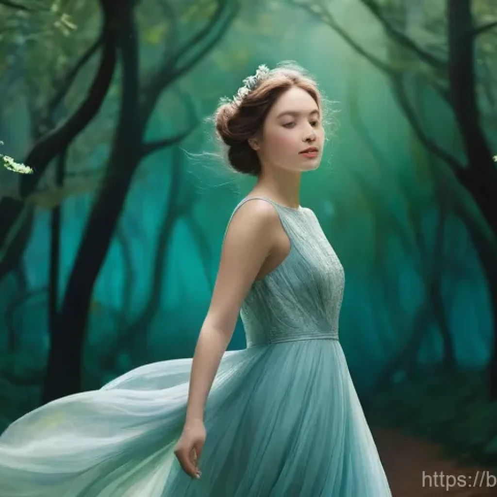 디지털아트와 전통미술 융합 - **Prompt:** A whimsical, dreamlike portrait of a young woman, captured mid-shot, with a gentle, sere...