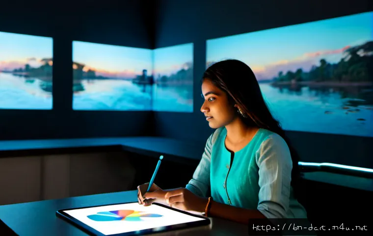캐릭터 디자인과 디지털아트 - Photorealistic character design scene in a contemporary Dhaka digital art studio, a young Bengali fe...
